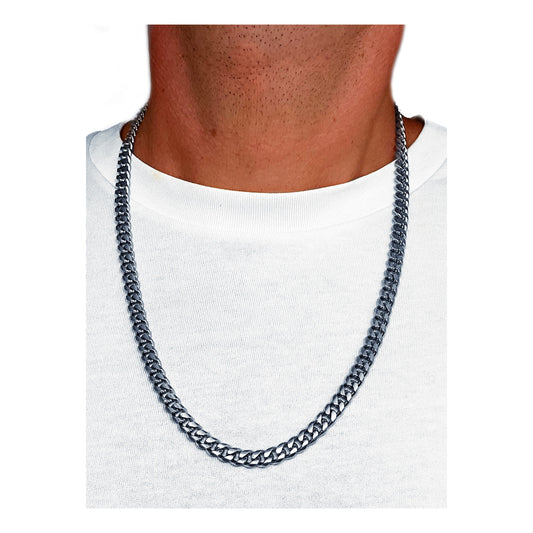 7mm cuban link chain necklace - silver