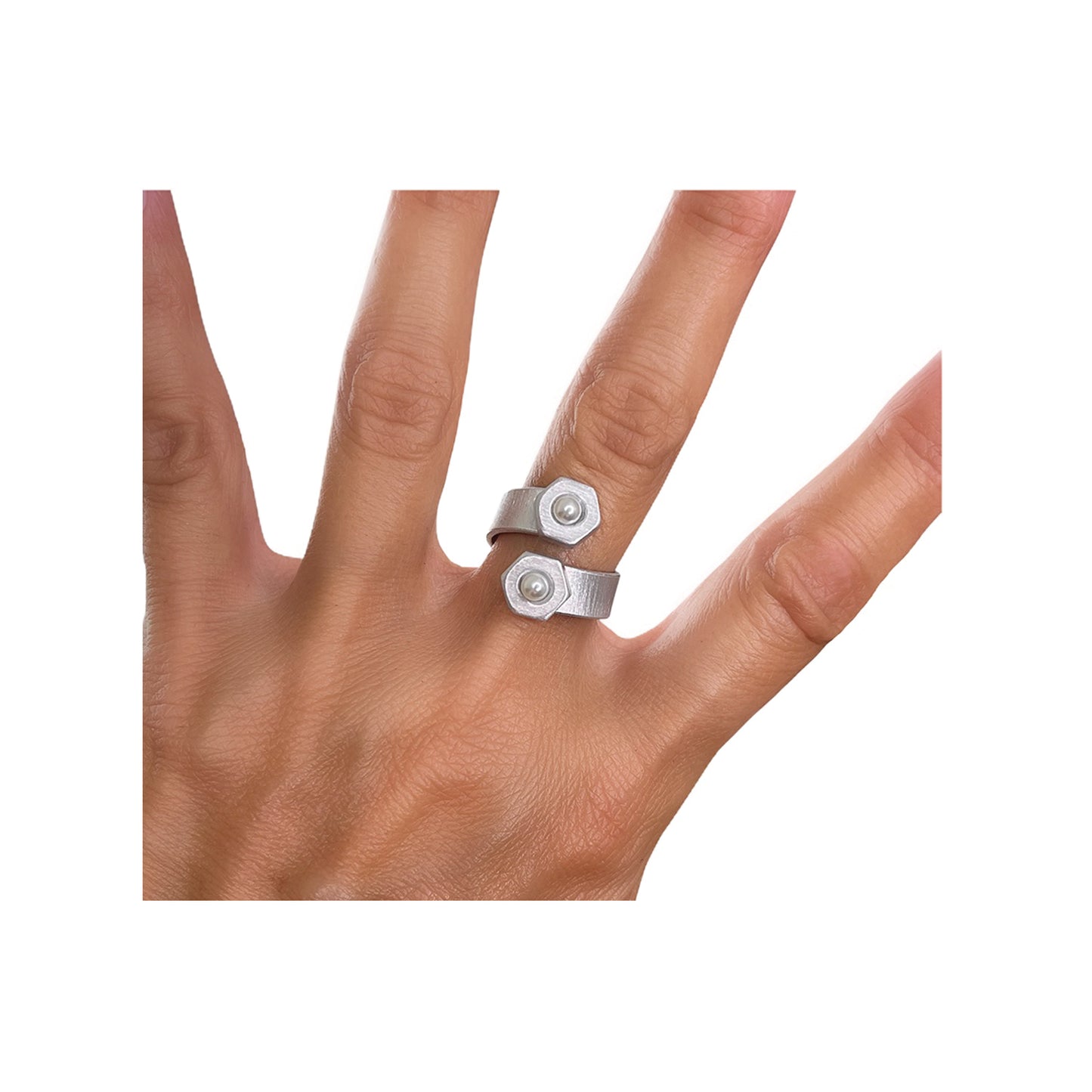 double or nuttin' ring - aluminum with pearls