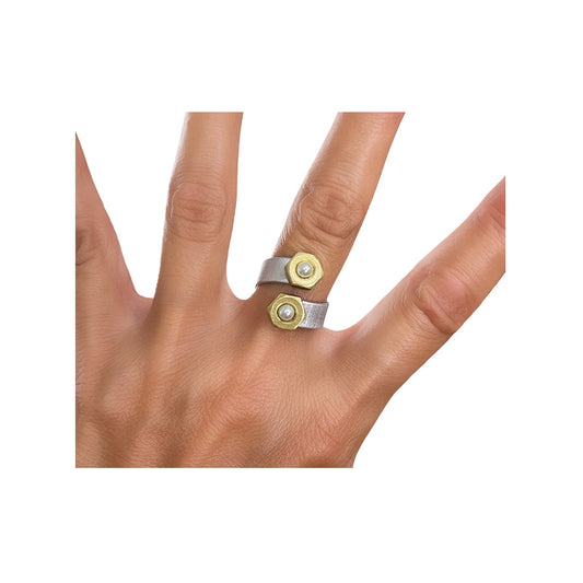 double or nuttin' ring - brass with pearls