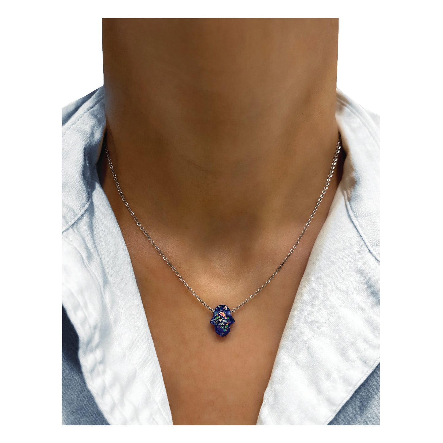 confetti hamsa necklace