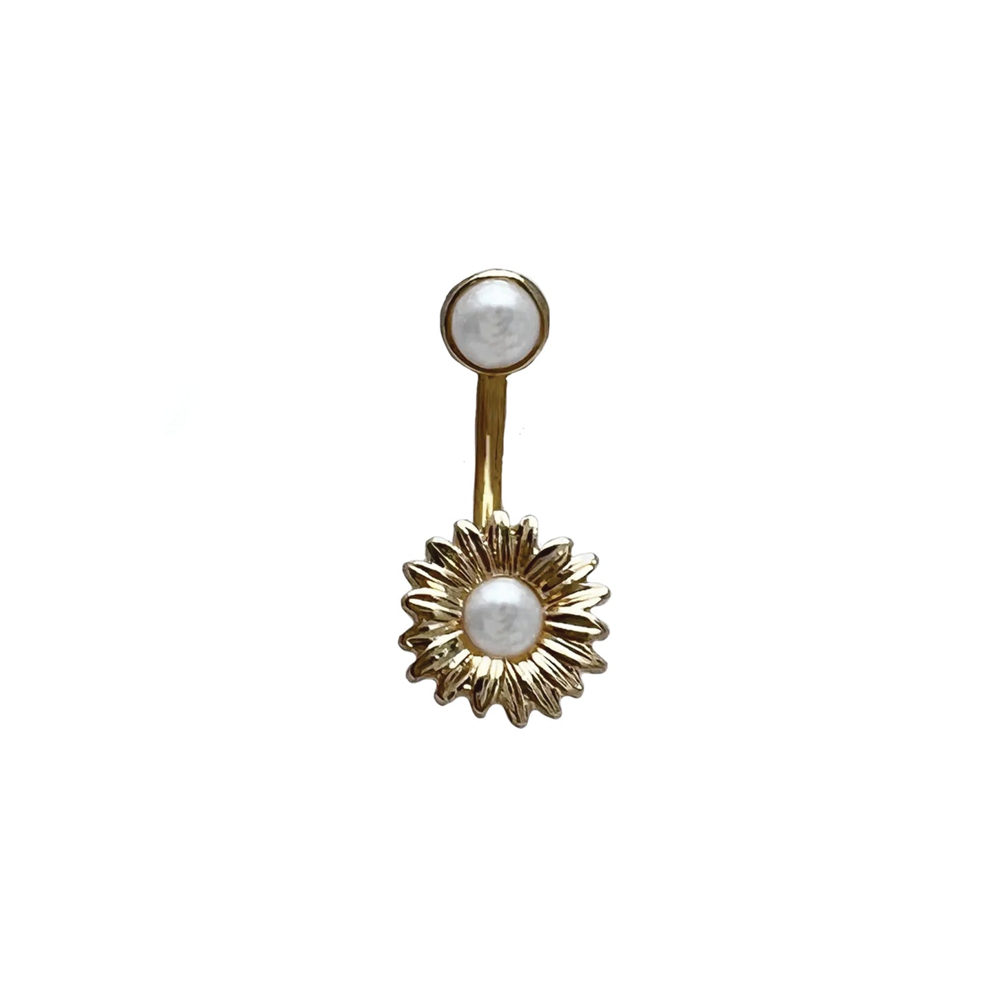 pearl flower belly ring - gold