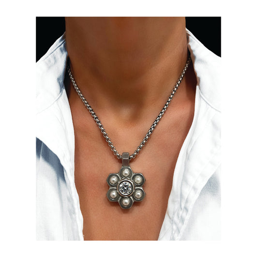 the stainless premier flower necklace - pearl