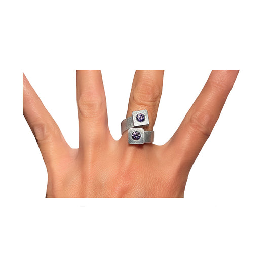 double or nuttin' ring - stainless square/violet