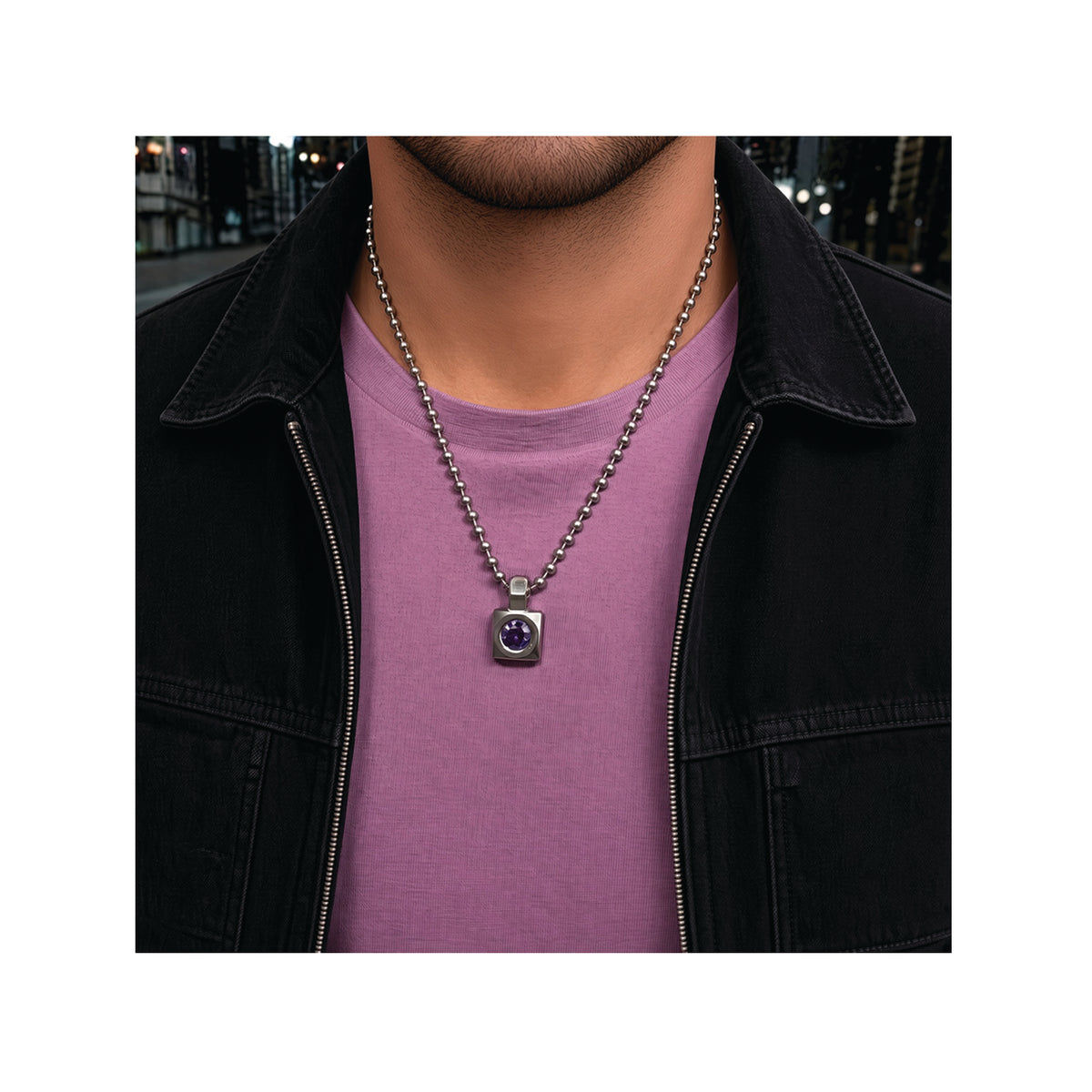 purple reign - stainless steel square solitaire necklace