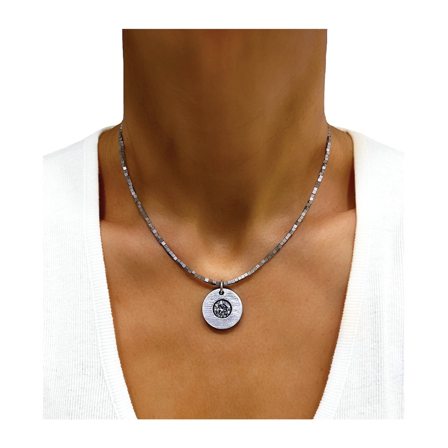 round washer solitaire hematite necklace - aluminum