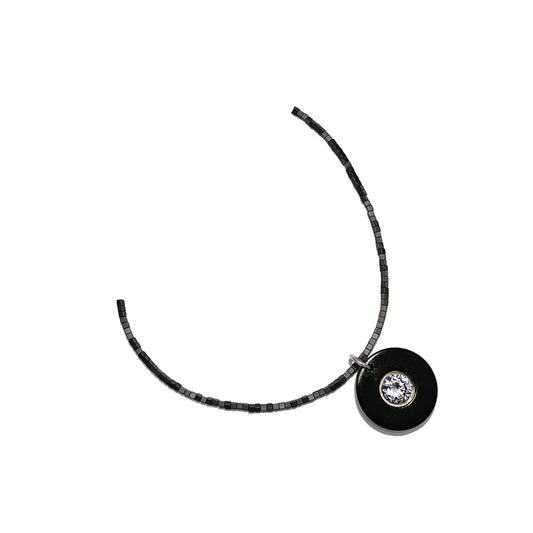 round washer solitaire hematite necklace - black