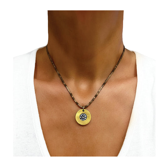 round washer solitaire hematite necklace - brass