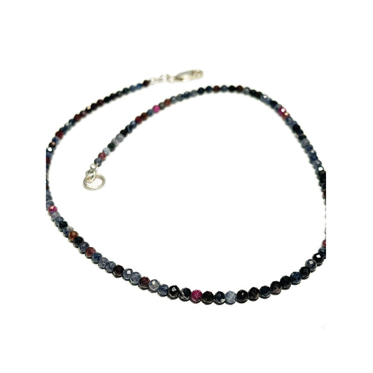 raw sapphire and ruby sterling silver necklace