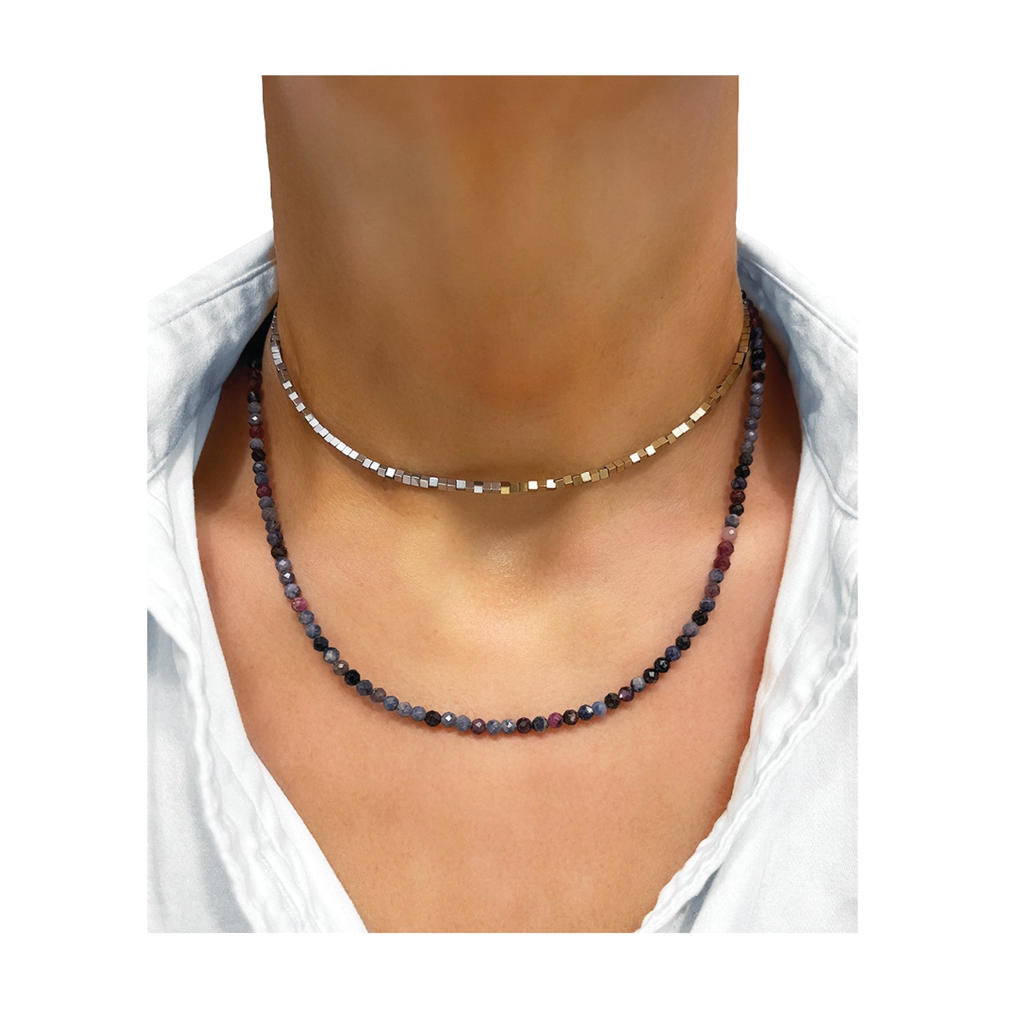 raw sapphire and ruby sterling silver necklace