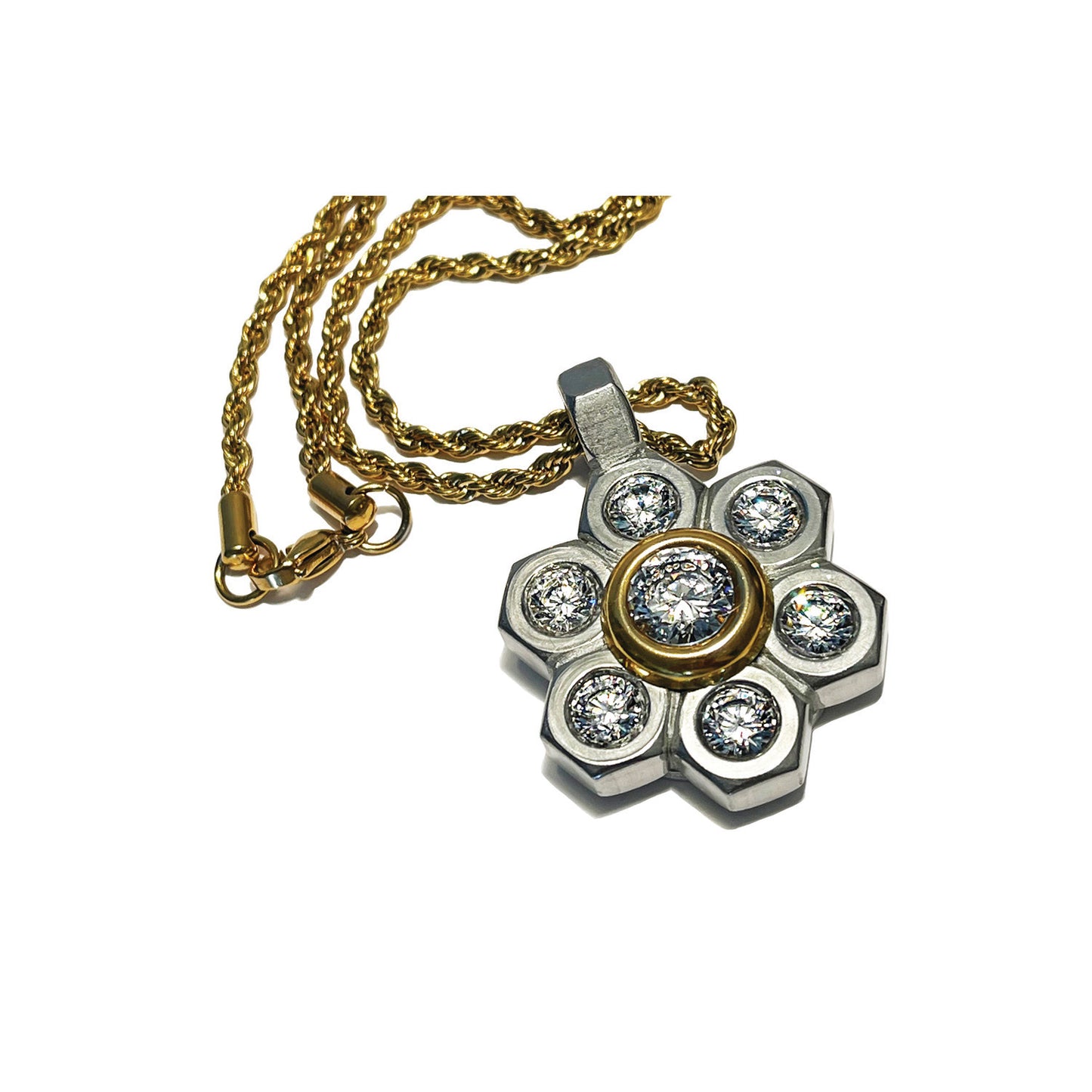 multi metal premier flower - gold rope necklace
