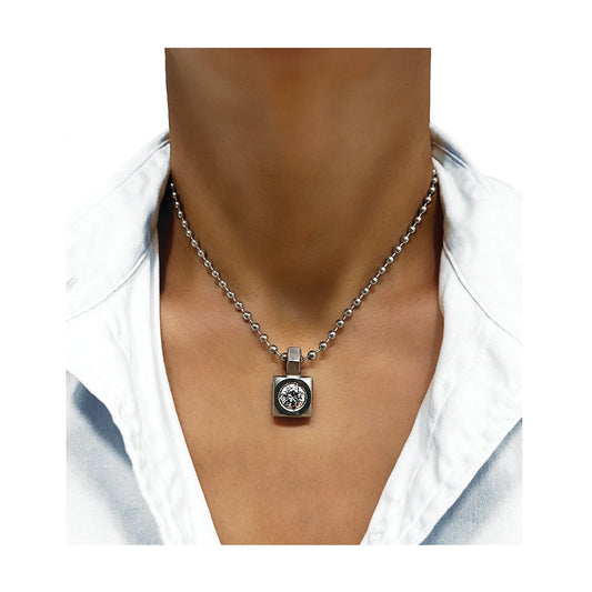 the original stainless square solitaire necklace