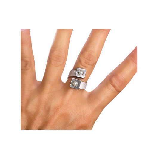 double or nuttin' ring - stainless square with pearls