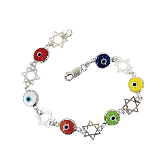 star of david evil eye bracelet - sterling silver