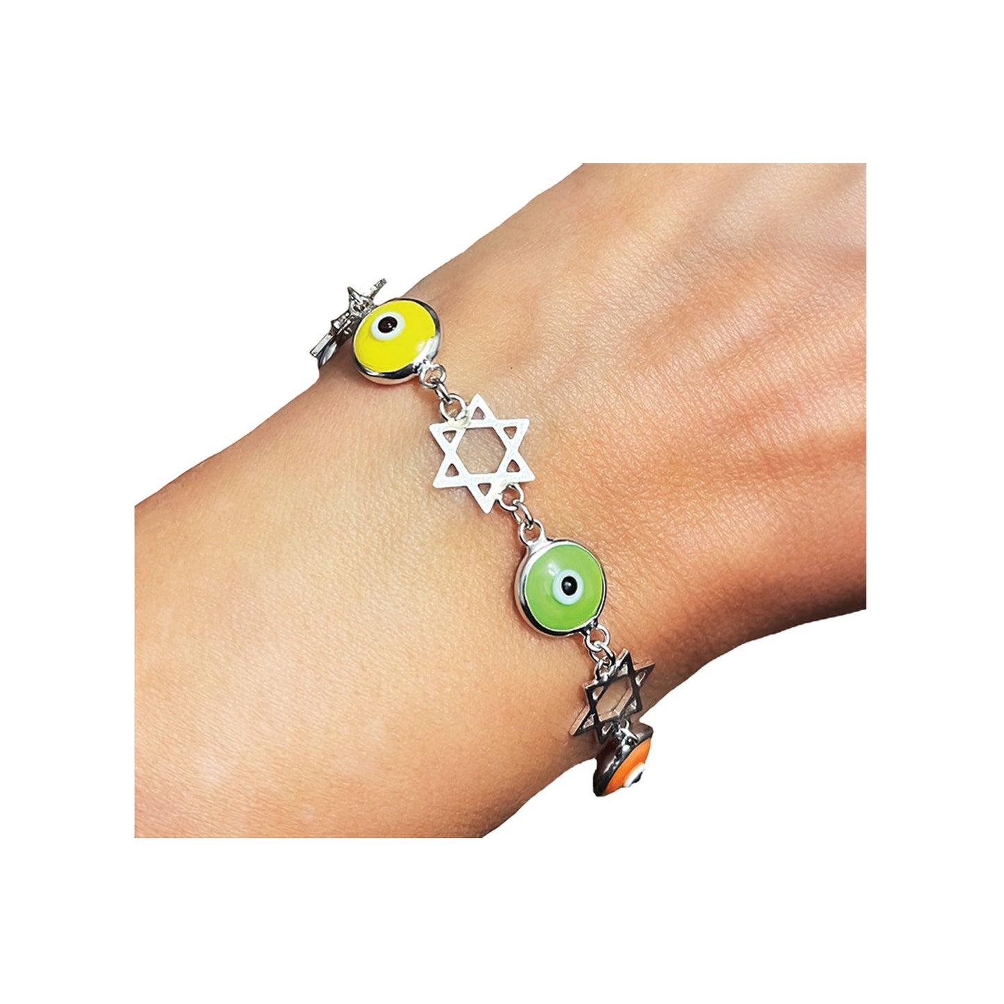 star of david evil eye bracelet - sterling silver