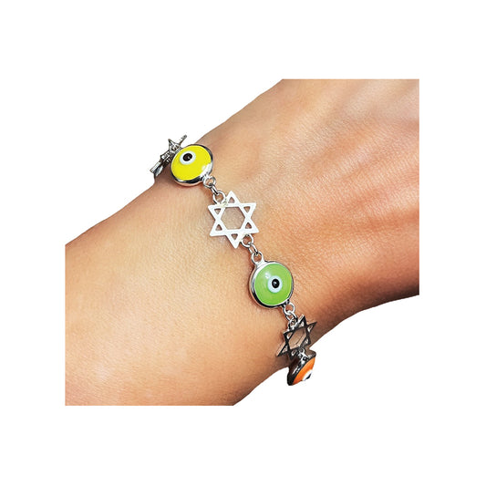 star of david evil eye bracelet - sterling silver