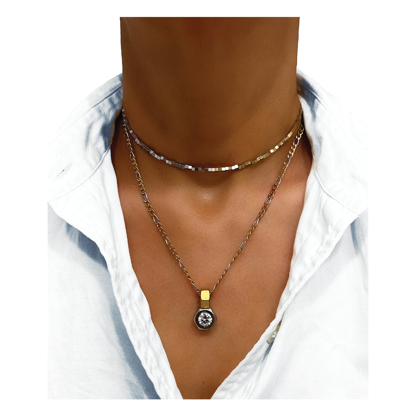 two tone midi solitaire necklace
