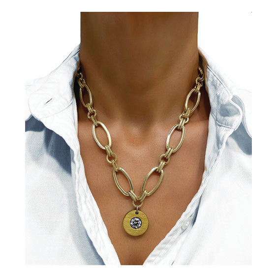brass solitaire necklace - sterling silver