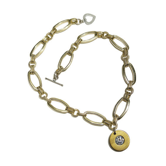 brass solitaire necklace - sterling silver