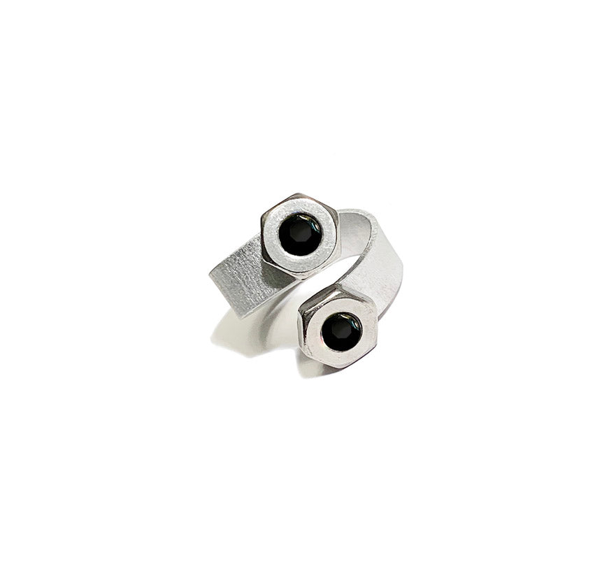 double or nuttin' ring - stainless/black