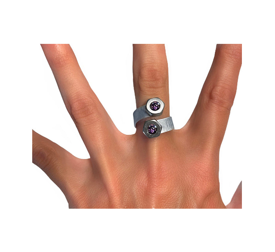 double or nuttin' ring - stainless/violet