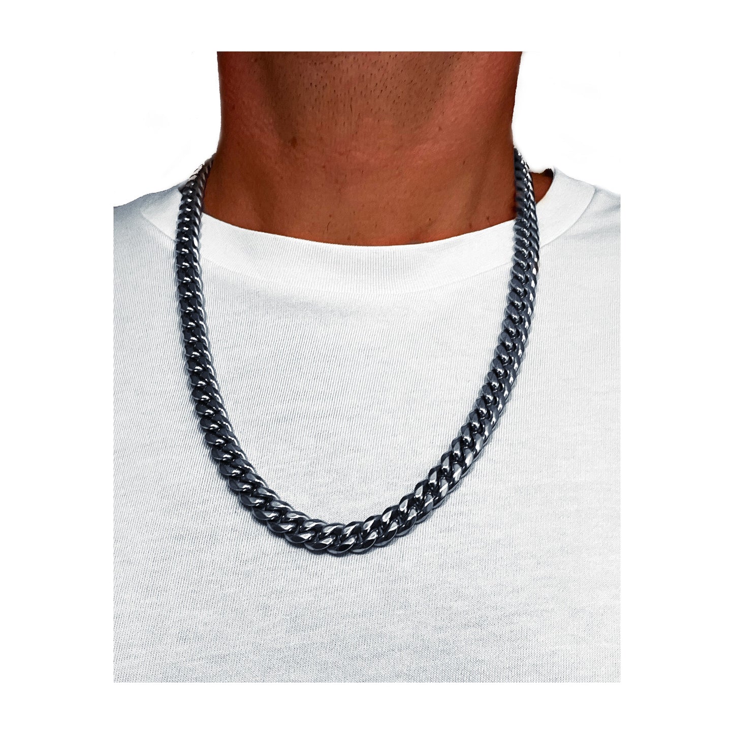 10mm cuban link chain necklace - silver