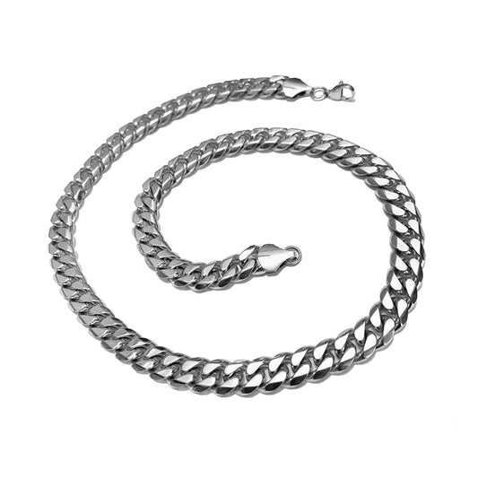 12mm cuban link chain necklace - silver