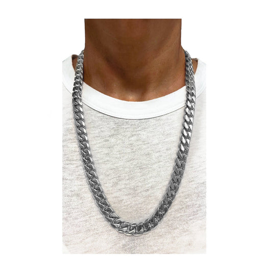 12mm cuban link chain necklace - silver