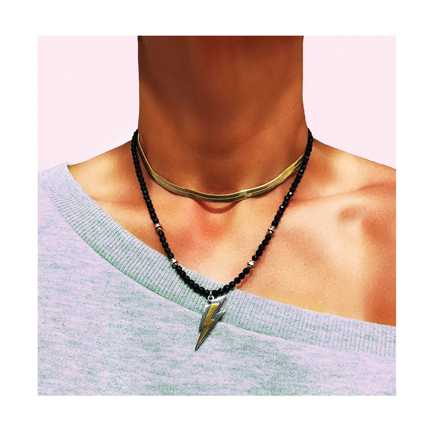 INlightning nut and bolt necklace - onyx
