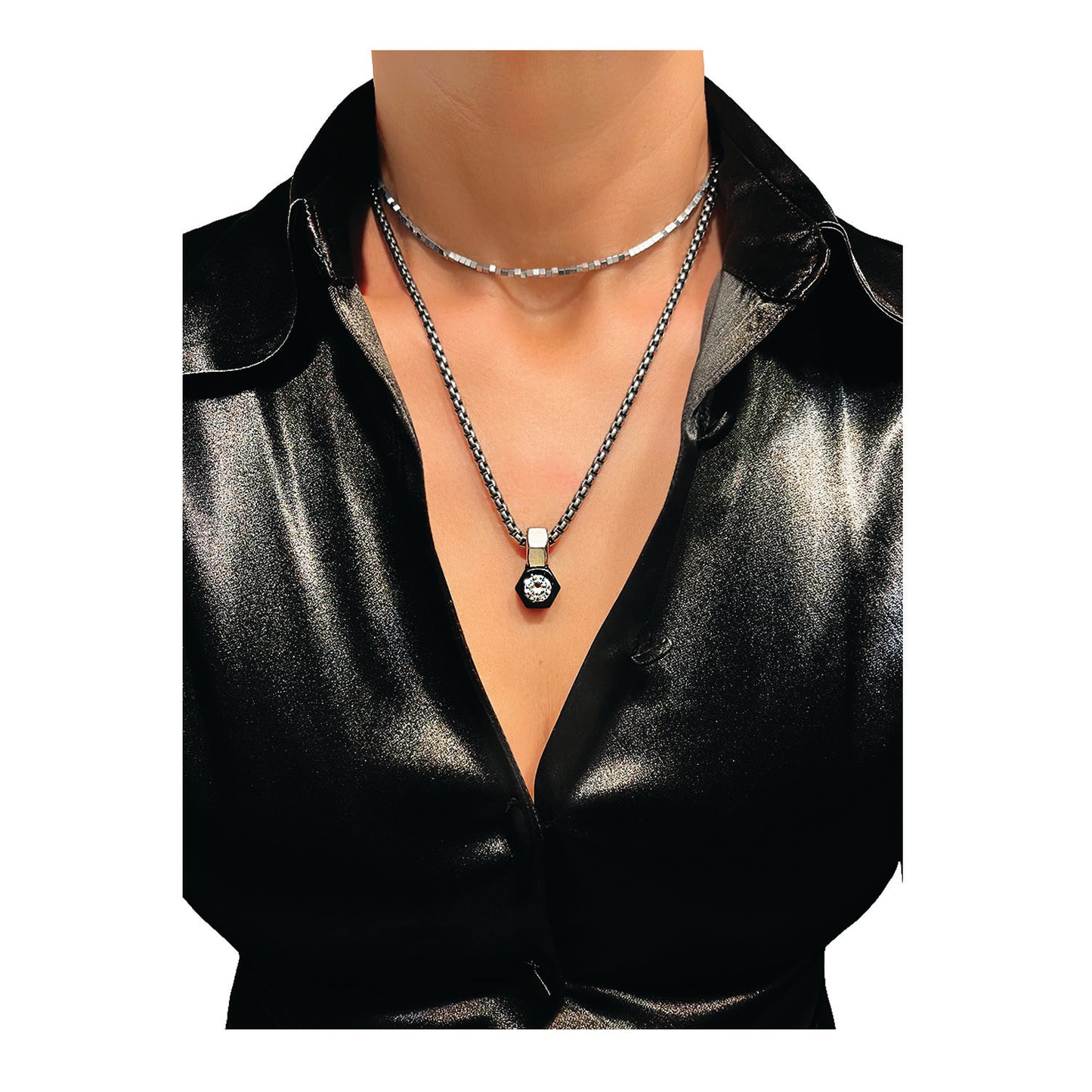 the black stainless solitaire necklace