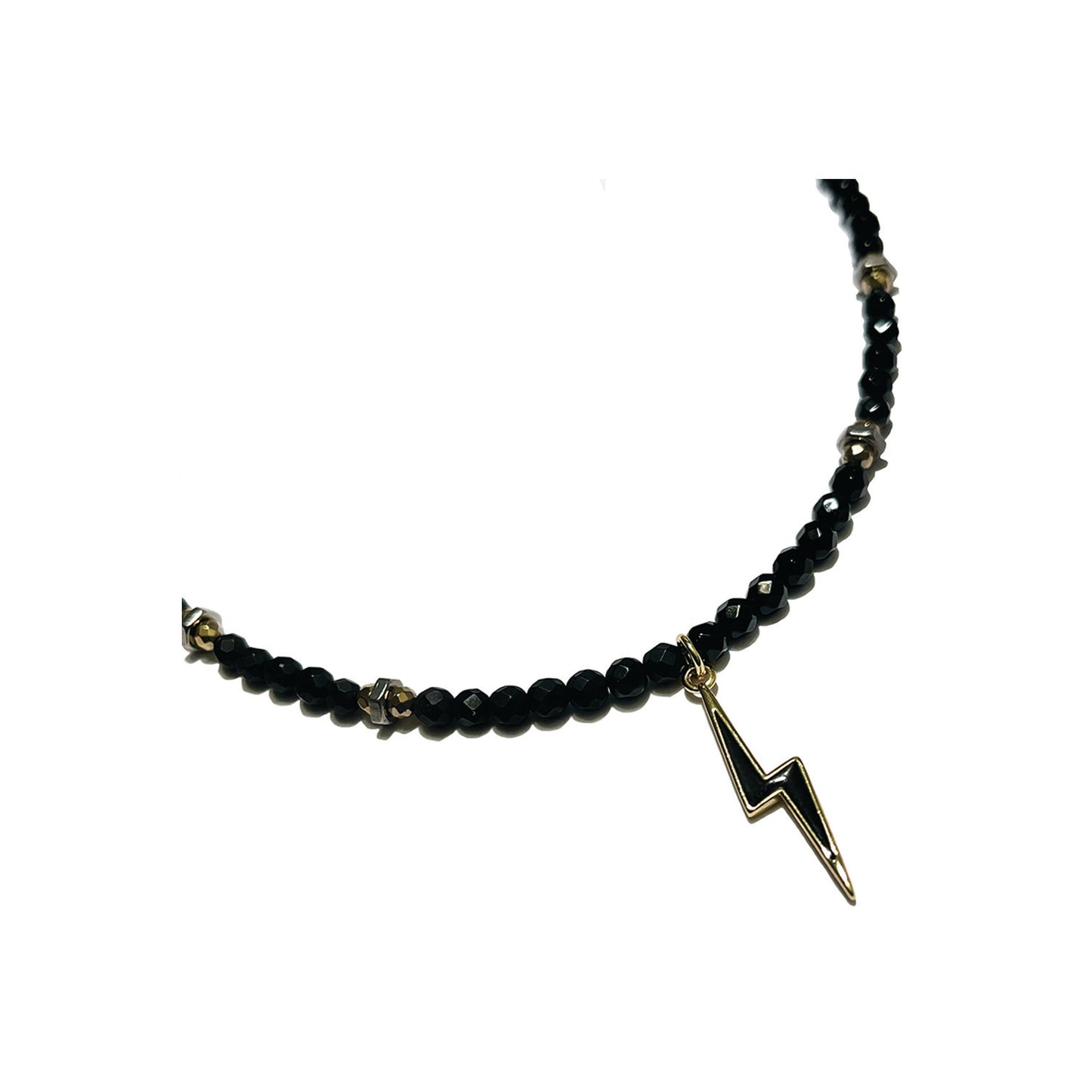 nut and bolt gemstone necklace - onyx