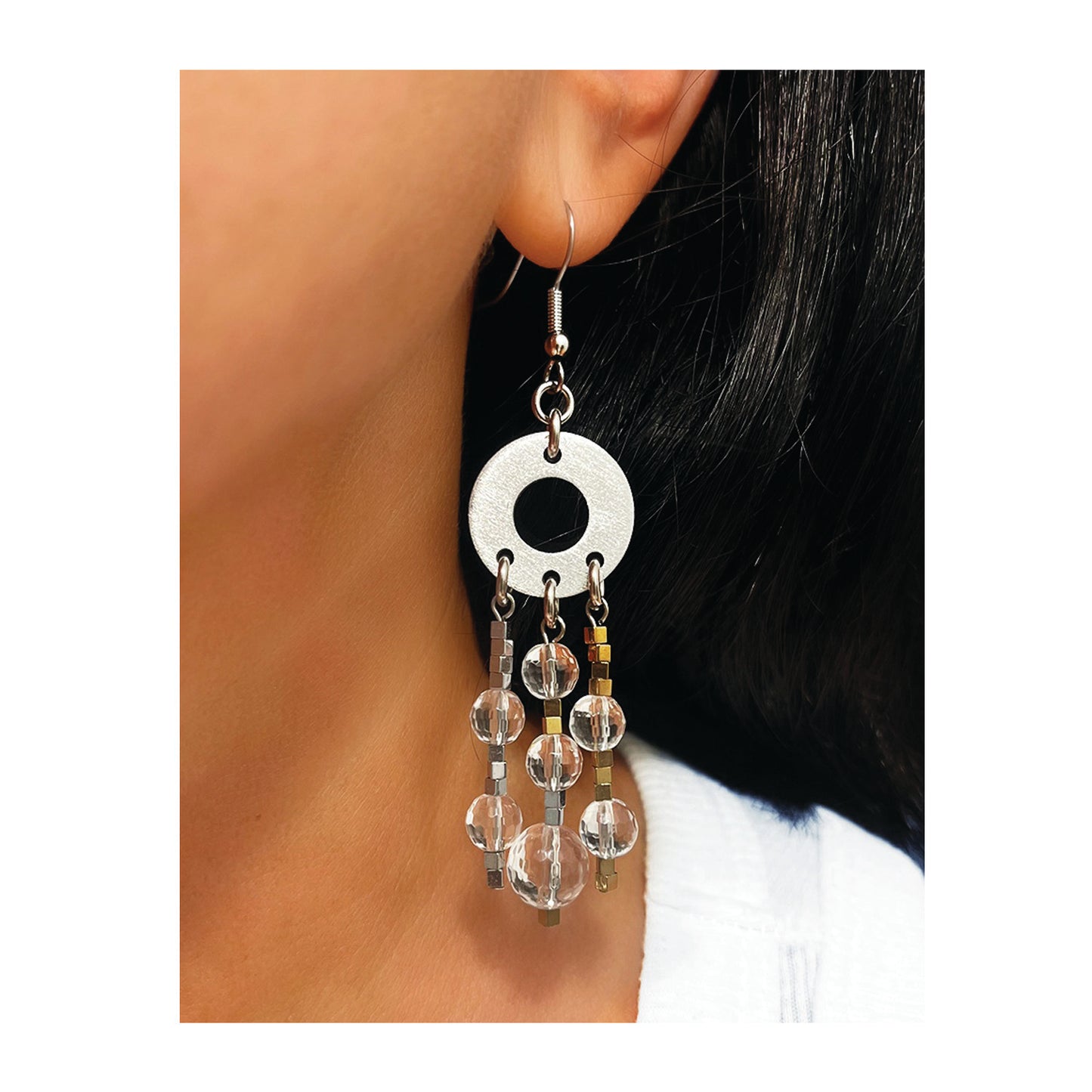 lithos luxe chandelier earrings - crystal quartz & hematite