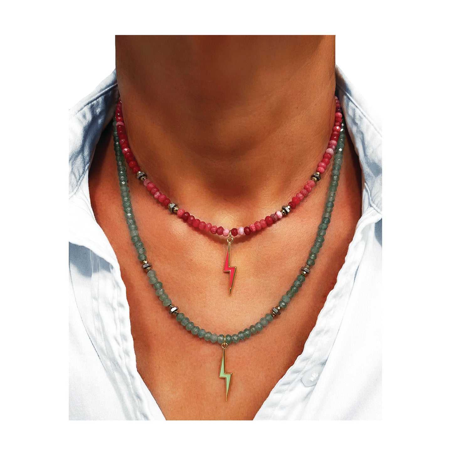 nut and bolt gemstone necklace - 6 colors