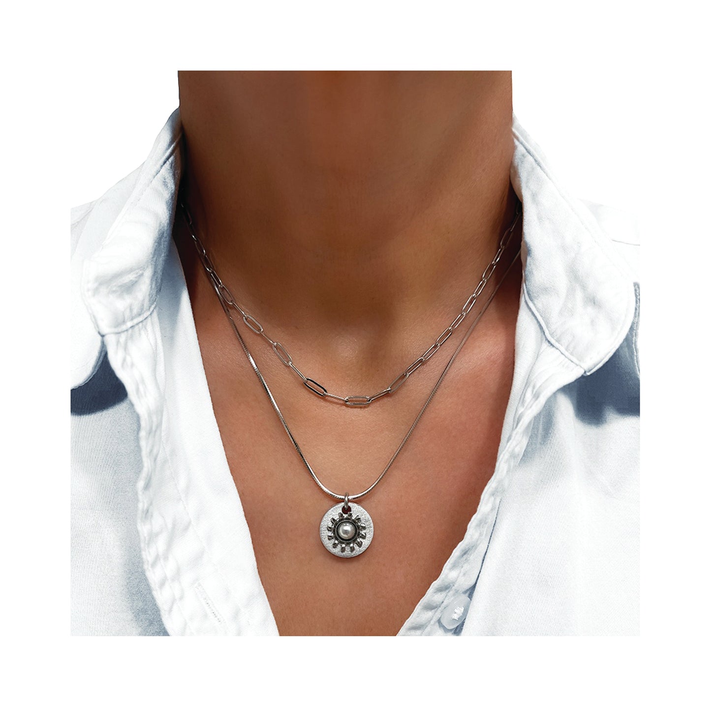 the industrial sun necklace - pearl edition