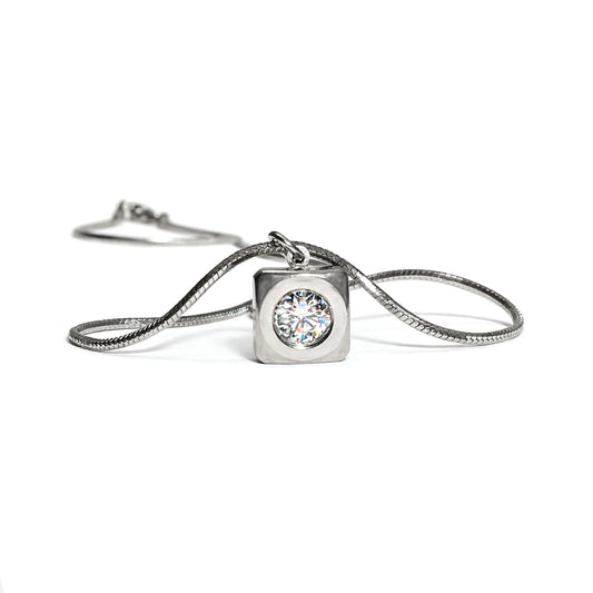 the mini square solitaire necklace