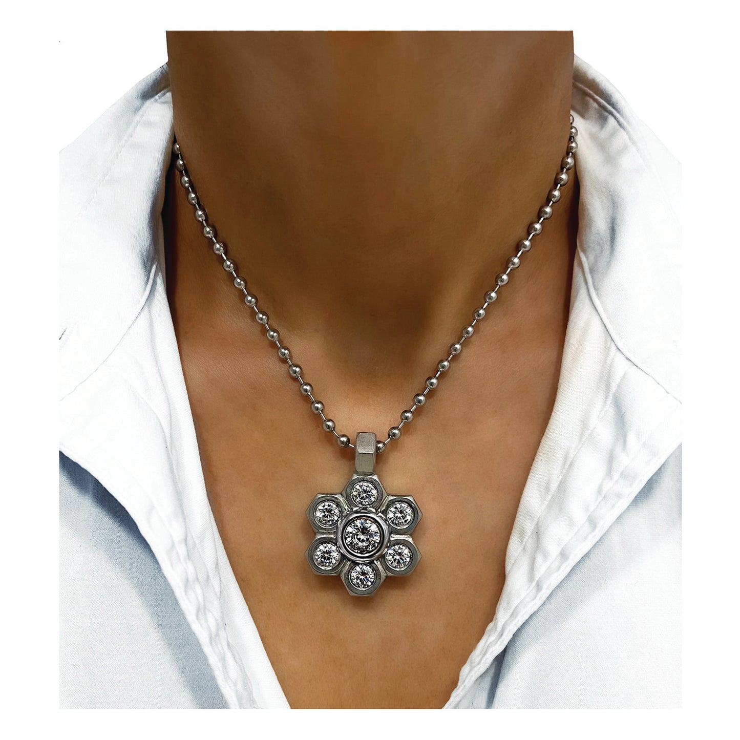 the stainless premier flower - stainless ball necklace
