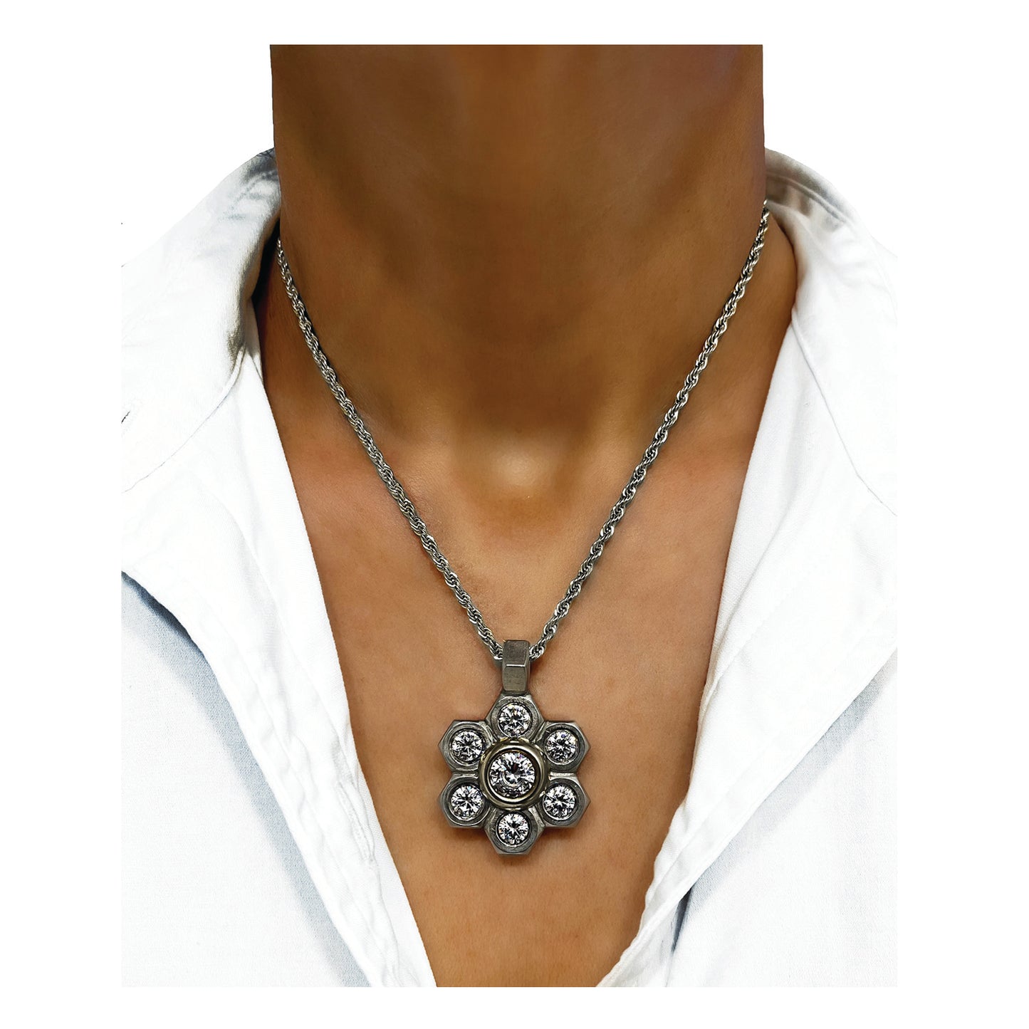 the stainless premier flower - rope necklace