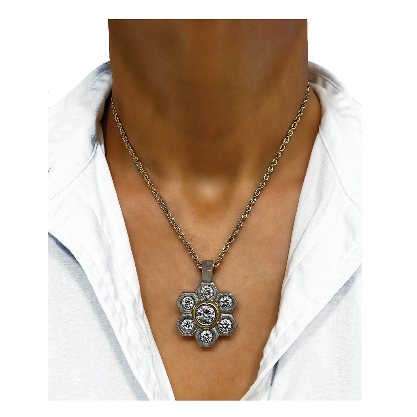 multi metal premier flower - gold rope necklace