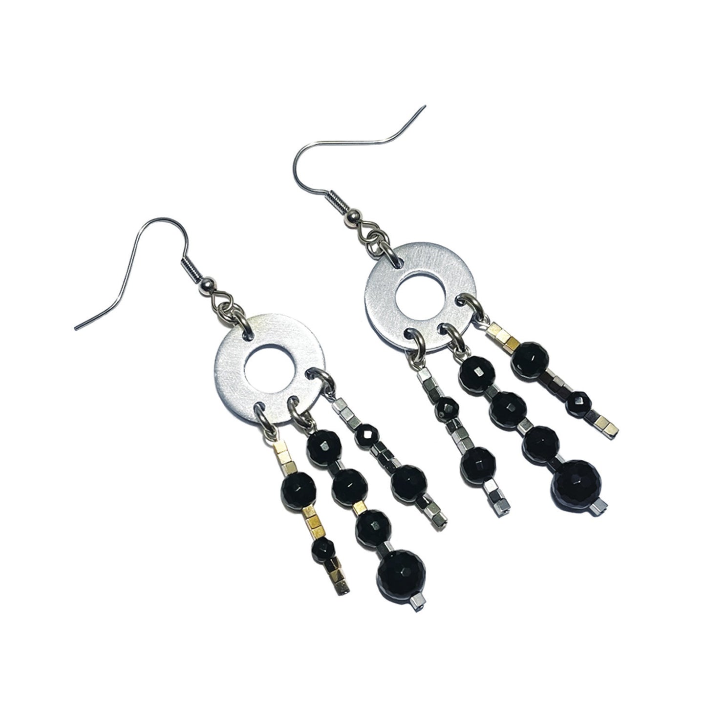 lithos luxe chandelier earrings - onyx & hematite