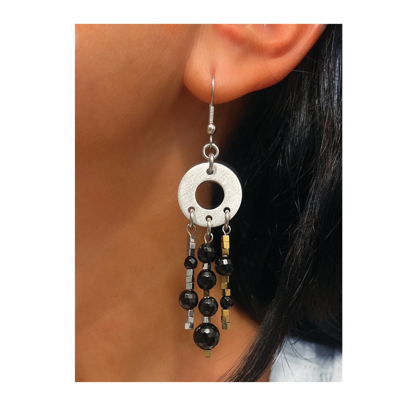 lithos luxe chandelier earrings - onyx & hematite