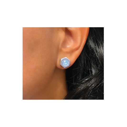 industrial nut Swarovski earrings - blue opal