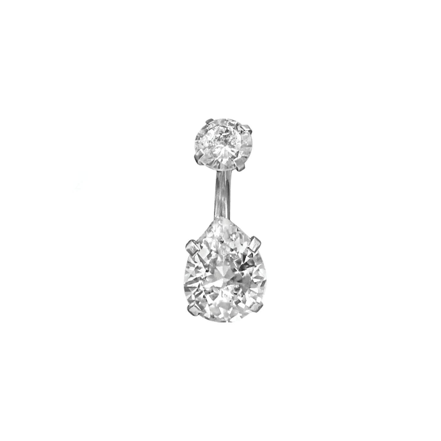 pear solitaire belly ring - silver