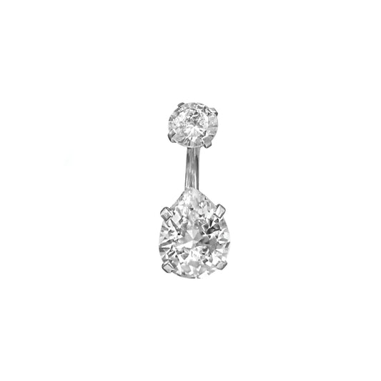 pear solitaire belly ring - silver