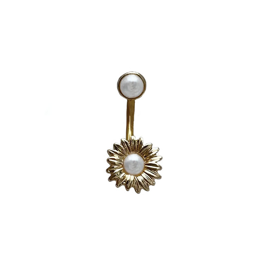 pearl flower belly ring - gold