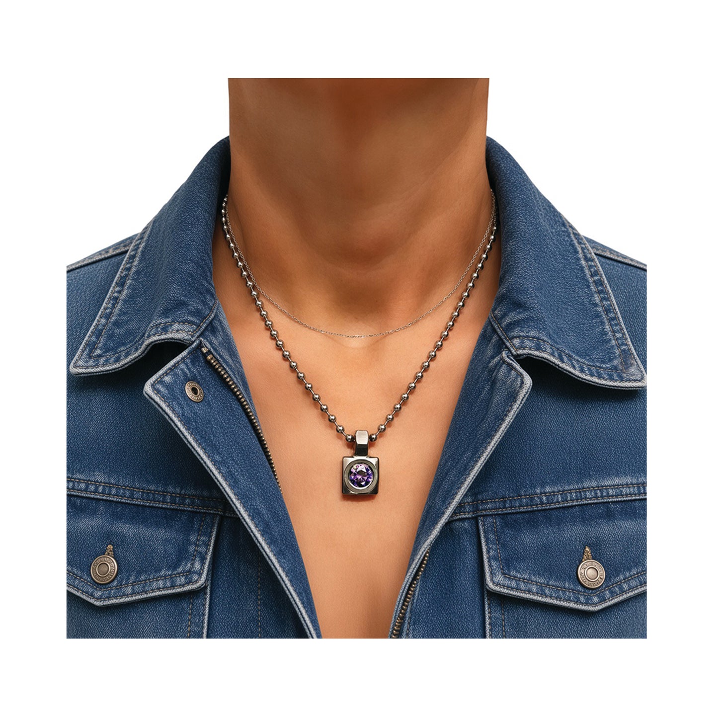 purple reign - stainless steel square solitaire necklace
