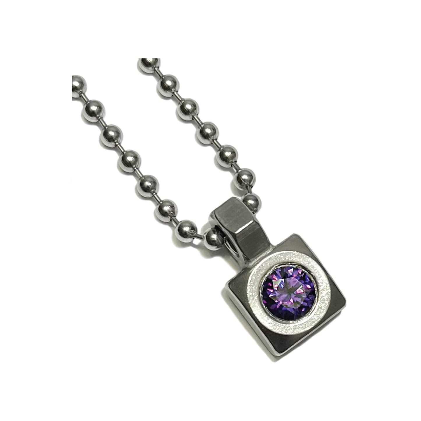 purple reign - stainless steel square solitaire necklace