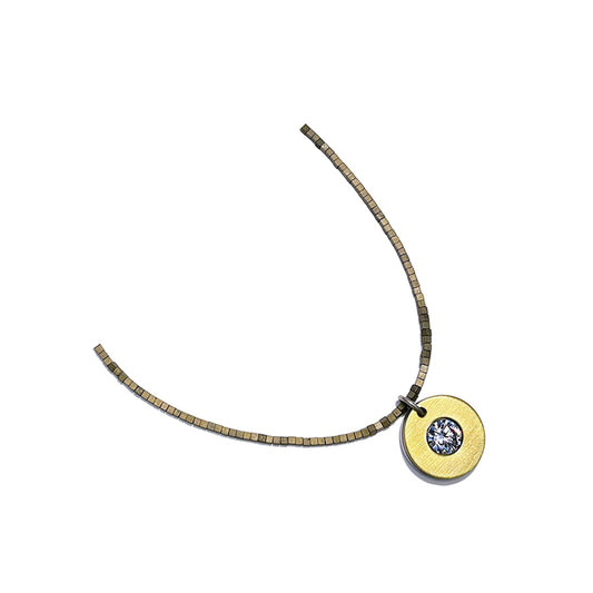 round washer solitaire hematite necklace - brass