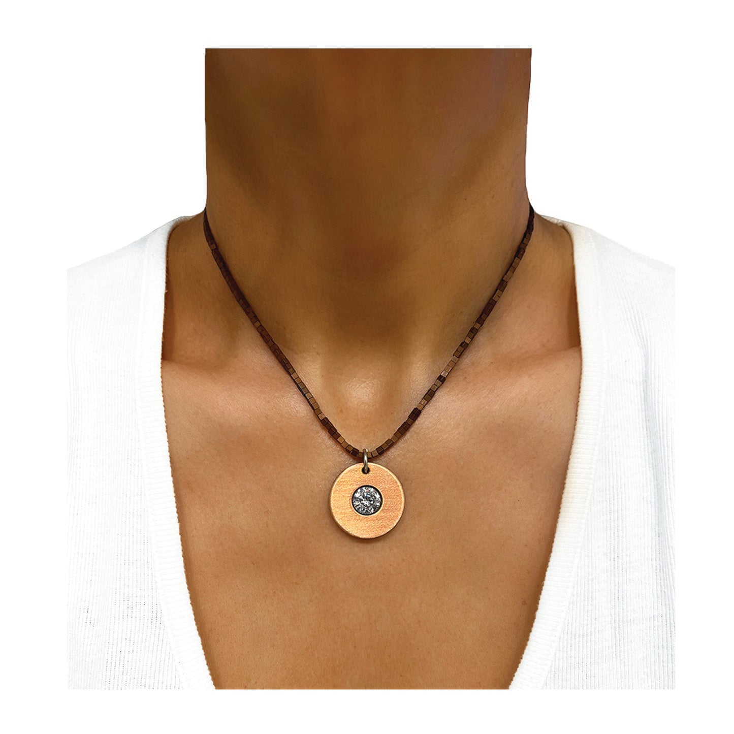 round washer solitaire hematite necklace - copper