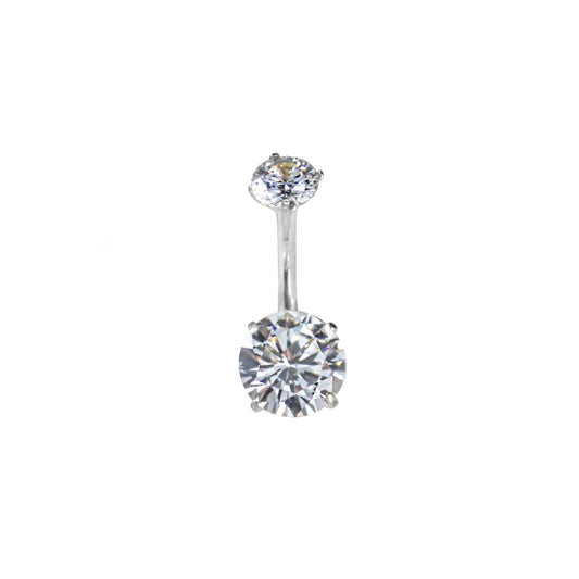 round solitaire belly ring - silver