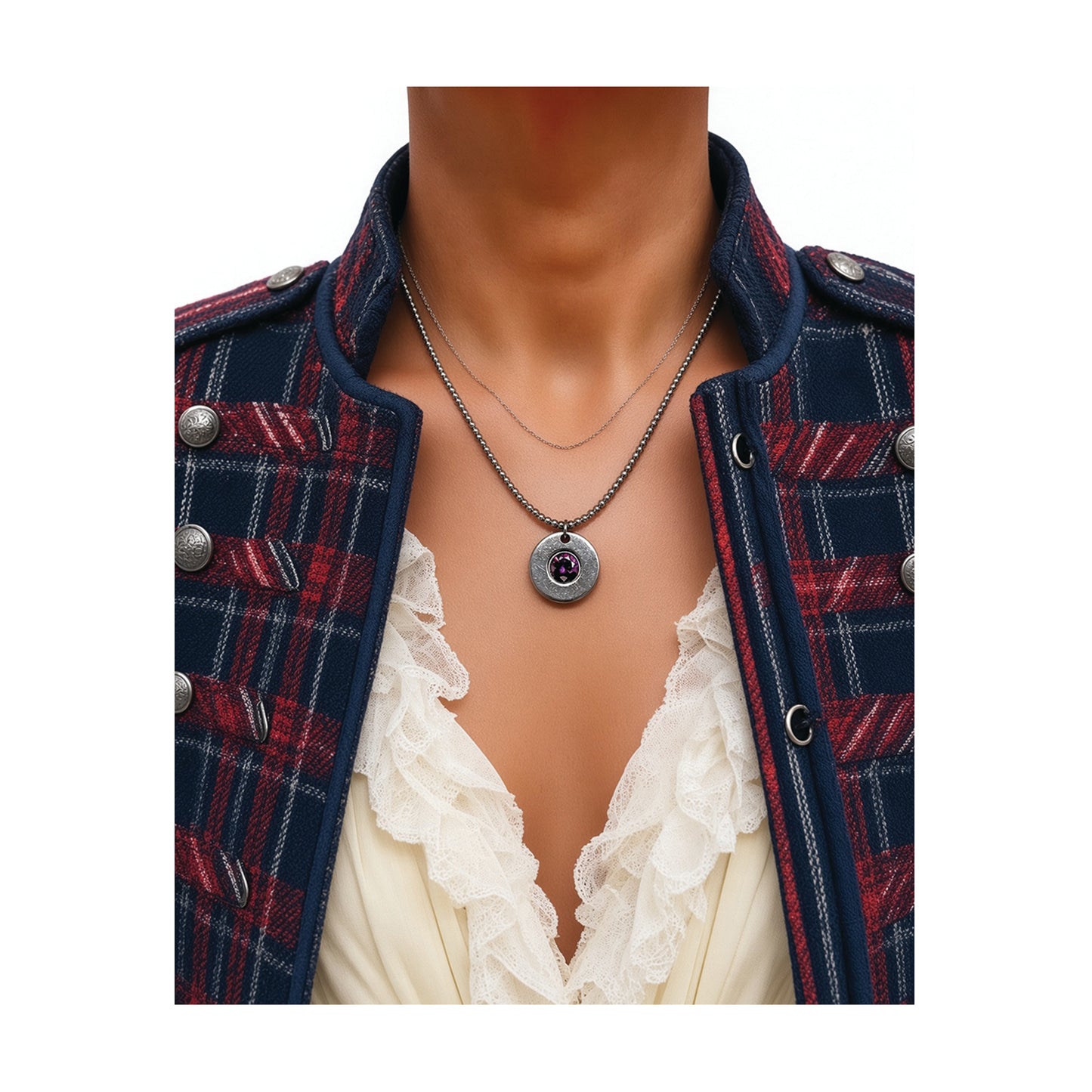 purple reign - round washer stainless solitaire necklace