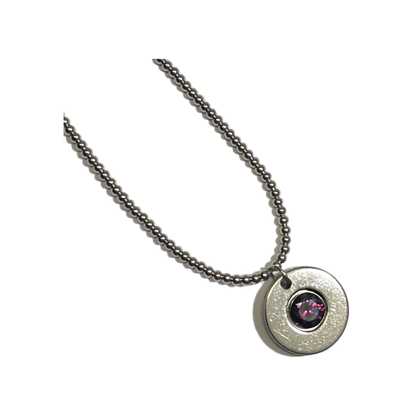 purple reign - round washer stainless solitaire necklace